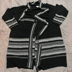 New York & Company Black and White Striped Cardigan